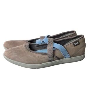 Teva Suede Mary Jane Comfort Flats Elastic Strap Walking Travel Shoes 8.5